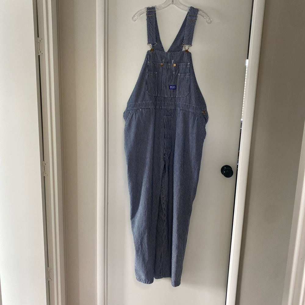 Big Smith Blue and White Striped Bib  Overalls 44 x 32
